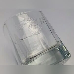 Jack Daniels Whiskey Glasses  Square Lowball Rocks Set 2   Embossed Bottoms